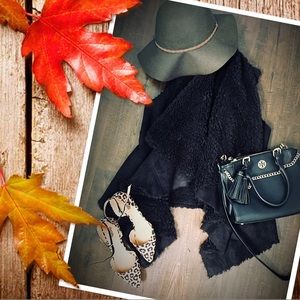 Black Suede Leather Sherpa Boho Vest